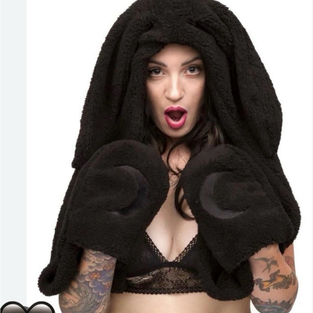 Black Bunny Ear Hooded Scarf with Mittens